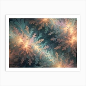 Intricate Fractal Art Resembling Delicate Flowers Or Snowflakes In Pastel Shades Of Blue, Pink, Orange, And Yellow Art Print