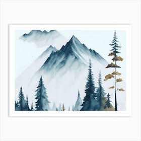 Mountain And Forest In Minimalist Watercolor Horizontal Composition 376 Art Print