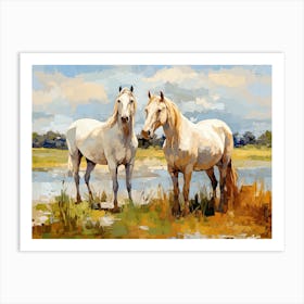 Horses Painting In Carmargue, France, Landscape 3 Art Print
