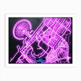 Dubai, UAE - Neon City Map Art Print