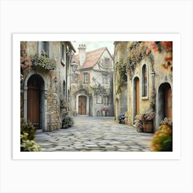 3d Image Old Town Street Art Print