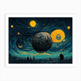 Death Star Starry Night Van Gogh Style Art Print