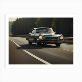 Retro Car At Highway 02 Art Print