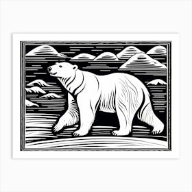 Polar Bear Linocut Black And White art, animal art, 147 Art Print