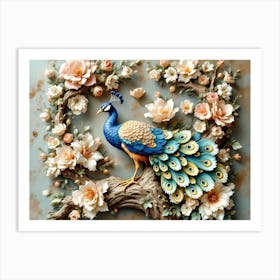 Blossoms and Majesty: The Regal Peacock Art Print