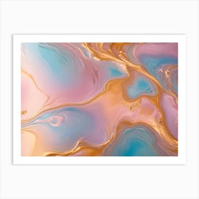 Abstract Image Of Swirling, Fluid Shapes In Shades Of Pink, Blue, And Gold, Creating A Mesmerizing And Organic Effect Art Print