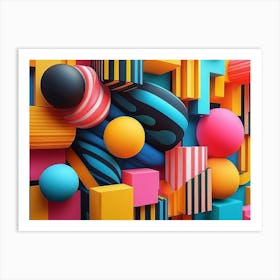 3d Abstract Geometric Patterns with Vibrant Colors 1 Art Print