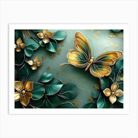 3d Art Abstract Floral Background With Green Flowers Art Print