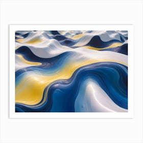 Abstract 3d Landscape With Undulating, Swirling Waves In Shades Of White, Blue, And Gold Art Print