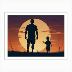 Silhouette Of Father And Son Father's Day 1 Art Print