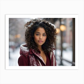 Beautiful African American Woman In Winter 1 Art Print