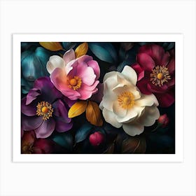 Flowers On A Black Background 4 Art Print