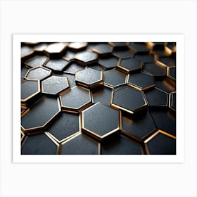 3d Art Background, Metal High Quality Hexagon Rendering Design Honeycomb Illustration Art Print