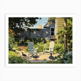 Backyard With Ducks - expressionism Art Print