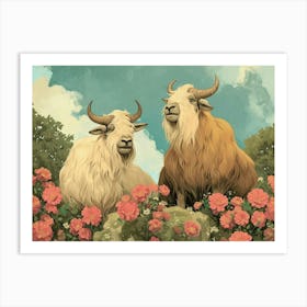 Floral Animal Illustration Yak 3 Art Print