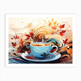 Coffee Cup With Autumn Leaves Art Print