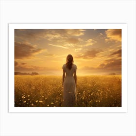 Woman In A Field At Sunset 1 Art Print