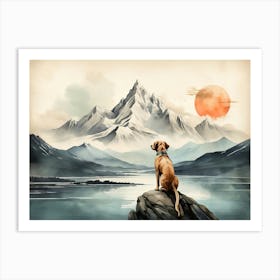 Dog Looking At The Mountains enjoying Sunbath Art Print