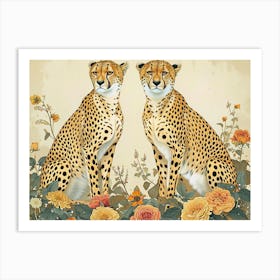 Floral Animal Illustration Cheetah 1 Art Print