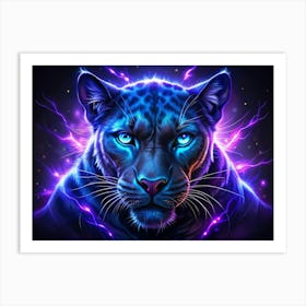 Electric Blue Leopard With Glowing Purple Lightning Art Print