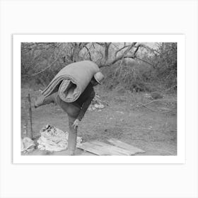 White Migrant Carrying Mattress Across Fence Near Harlingen, Texas By Russell Lee Art Print