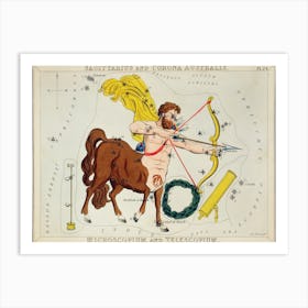 Sidney Hall’s (1831), Astronomical Chart Illustration Of Sagittarius And Corona Australis, Microscopium And Telescopium Art Print