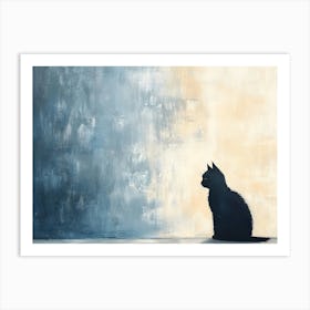 Minimal Black Cat Japandi 1 Art Print