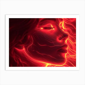 Glowing Enigma: Darkly Romantic 3D Portrait: Face Of Fire Art Print