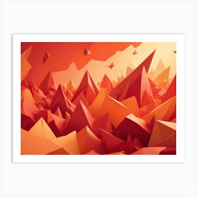 Abstract Landscape With Sharp, Geometric Peaks In Vibrant Red And Orange Hues, Creating A Dynamic And Fiery Visual Art Print