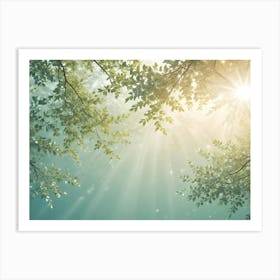 An Image Of A Forest Scene With Sunbeams Breaking Through The Leaves, Creating A Warm And Inviting Atmosphere Art Print