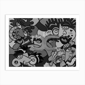 Abstract Figurative / Love Of Two Kinds / Black & White / 30x40cm Art Print