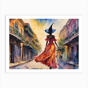 Jazz Witch in New Orleans ~ Witchy Hoodoo Witches Pagan Spellcasting French Quarter Fairytale Watercolour Watercolor Art Print
