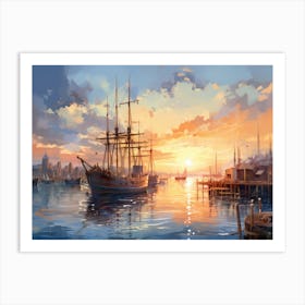 Sunset At The Harbor 1 Art Print