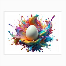 White Easter Egg Surrounded By A Colorful Paint Explosion 1 Art Print