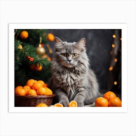 Cat With Oranges Art Print