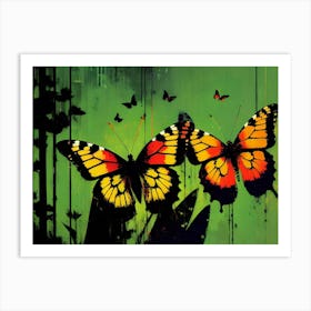 Butterflies On A Green Background 1 Art Print