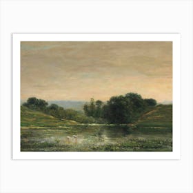 Vintage Painting Lake In The Countryside Art Print