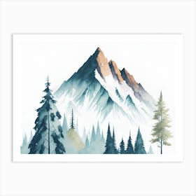 Mountain And Forest In Minimalist Watercolor Horizontal Composition 245 Art Print