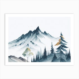 Mountain And Forest In Minimalist Watercolor Horizontal Composition 149 Art Print