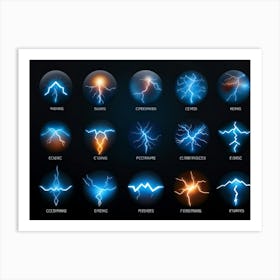 A Collection Of Modern Lightning And Energy Icons Dynamic Curves Emulating The Flow Of Electricity (6) Art Print