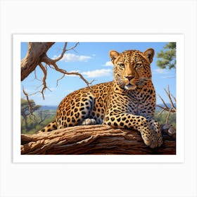 African Leopard Resting In A Tree Realism Painting 1 Art Print