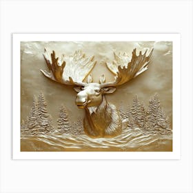 Golden 3d Moose Art Print