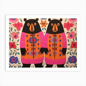 Black Bear 3 Folk Style Animal Illustration Art Print