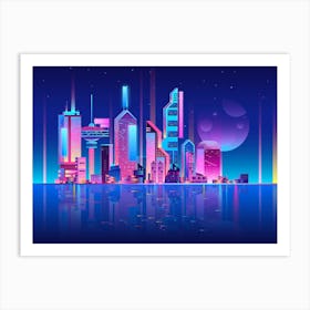 Synthwave Neon City [synthwave/vaporwave/cyberpunk] — aesthetic poster, retrowave poster, neon poster 1 Art Print