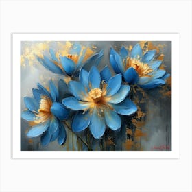 Gold Plated Blue Passiflora Incarnata Flowers Art Print