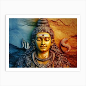 Lord Shiva With Colorful Background Golden Red Orange God Shiv Bholenath Mahadev Poster Design Art Print