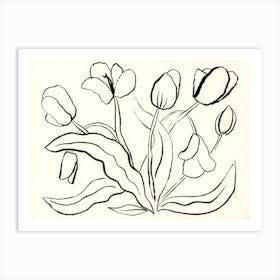 Tulips Ink Black And White minimal minimalist line art flowers floral living room kitchen dining Art Print