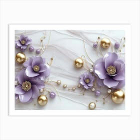 Purple Flowers With Pearls 1 Art Print