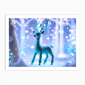 Robotic Deer Whimsical Design Integrates Teal And Iridescent Accents Surrounded By A Frosty Ench (1) Art Print