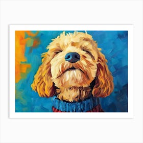 Goldendoodle Yellow And Blue 4 Art Print